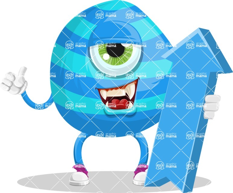 One Eyed Monster Cartoon Character - One Eyed Monster Cartoon Character with an Arrow